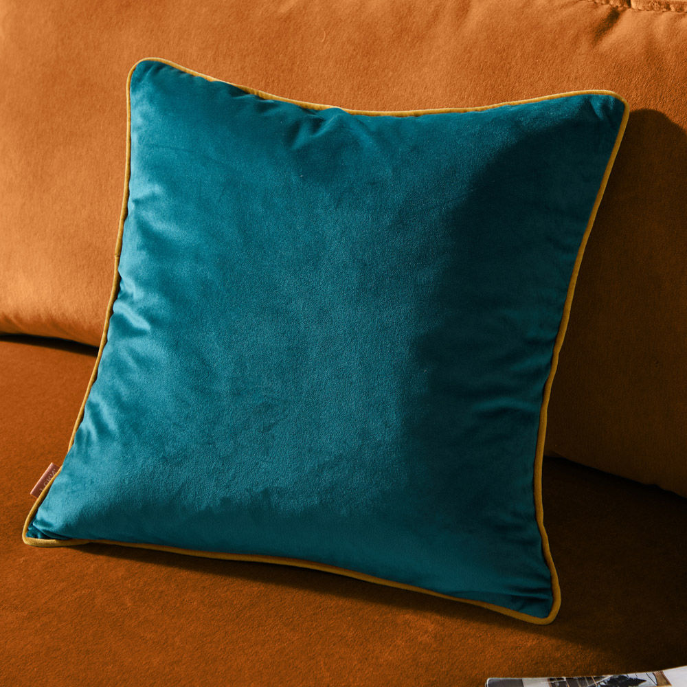 Furn Meridian Teal and Ochre Velvet Cushion 55 x 55cm Image 2