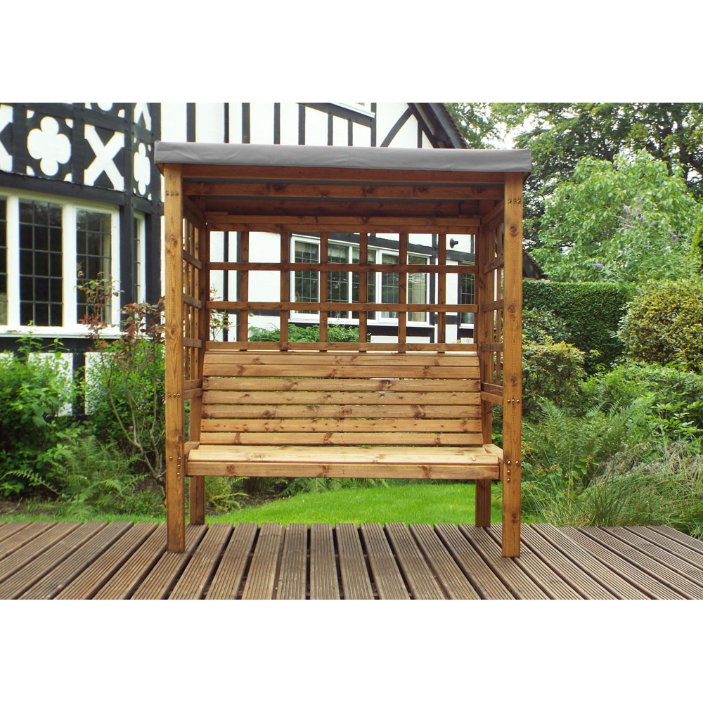 Charles Taylor Bramham 3 Seater Wooden Arbour with Grey Canopy Image 3