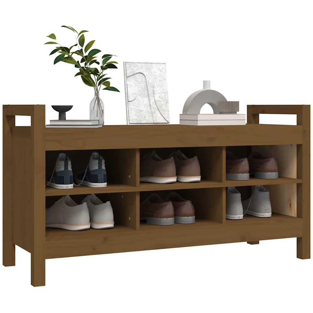 vidaXL 6 Shelf Brown Wooden Hallway Bench Image 3