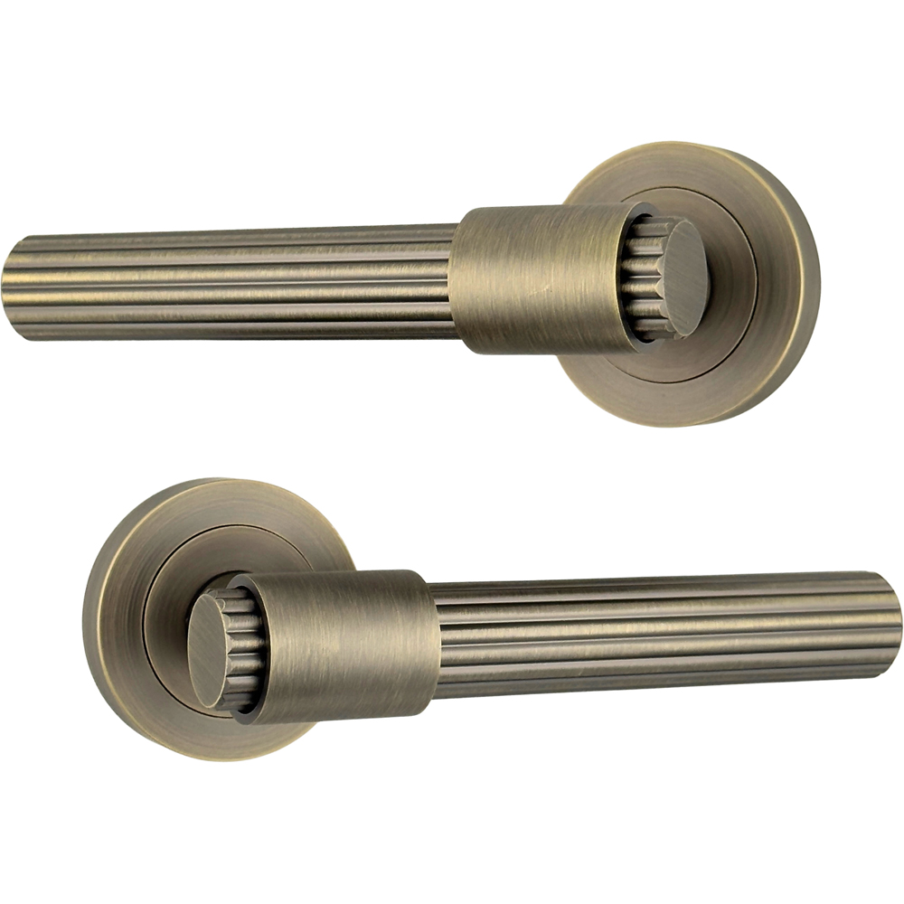 AXS Hardware Nevada Antique Brass Bathroom Door Handles on Rose Image 3
