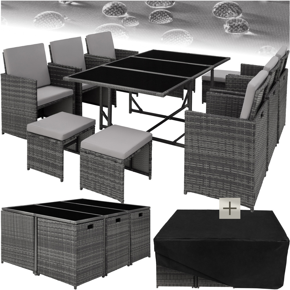 tectake Malaga 10 Seater Garden Dining Table Set Grey Image 2