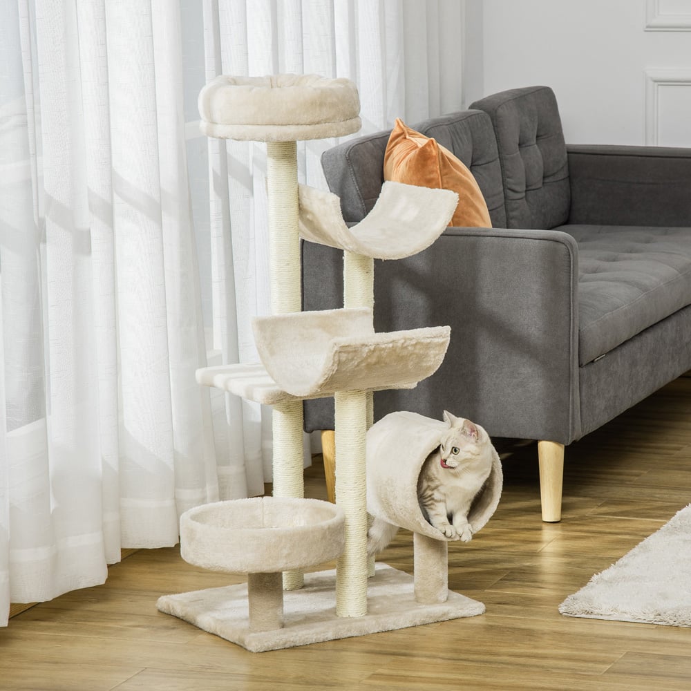 PawHut 105cm Beige Cat Activity Tree Image 6