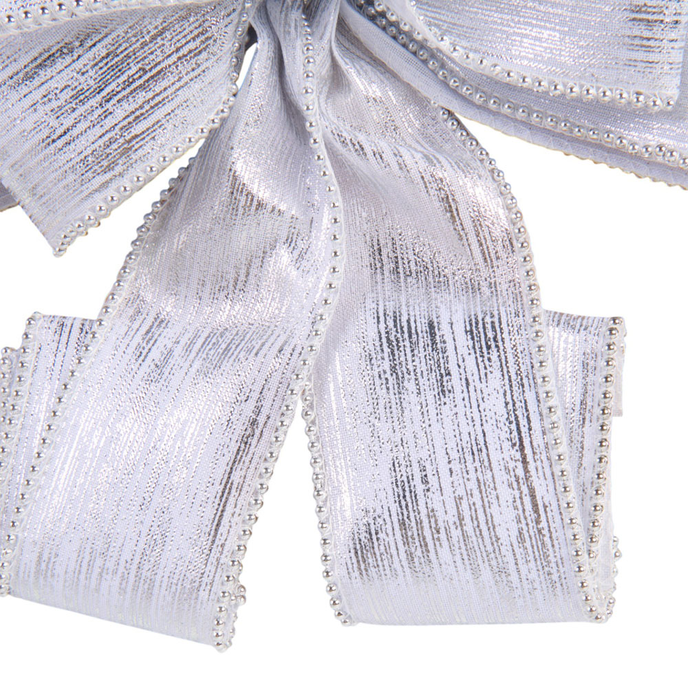 White and Silver Corsage Bow Image 2