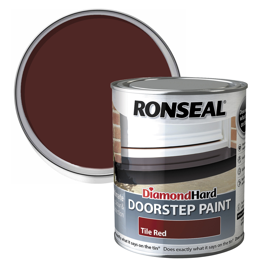 Ronseal Diamond Hard Tile Red Satin Doorstep Paint 750ml Image 1