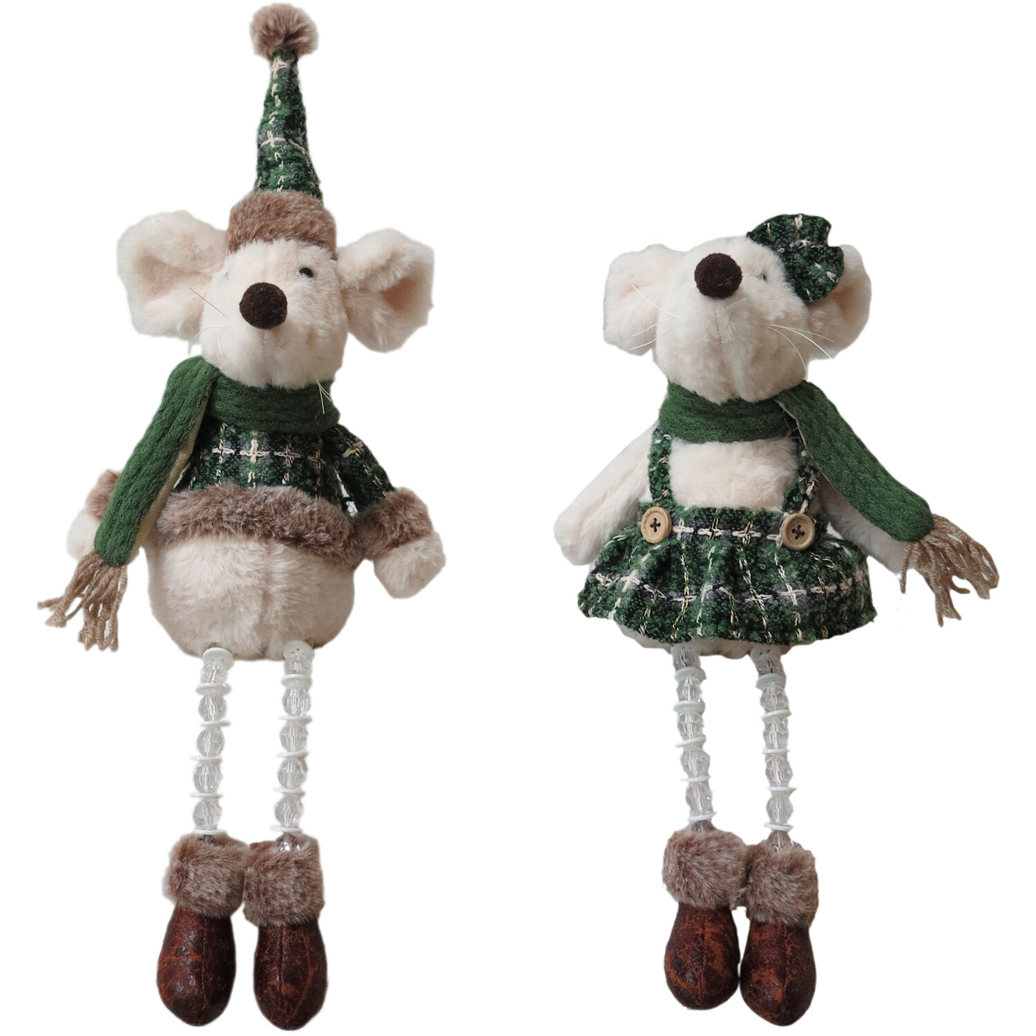 Shelf Sitting Tartan Mice - Green Image