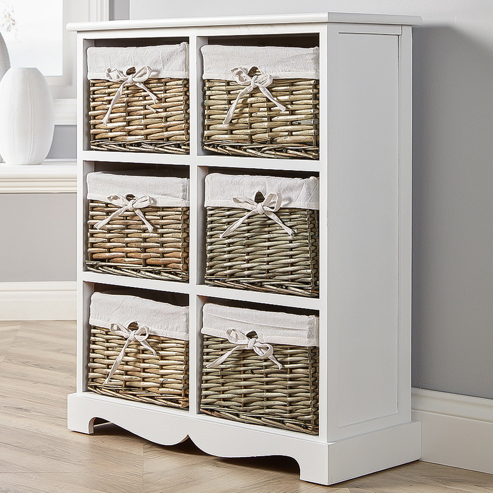 Home Source Lichfield 6 Wicker Basket White Storage Unit Image 1