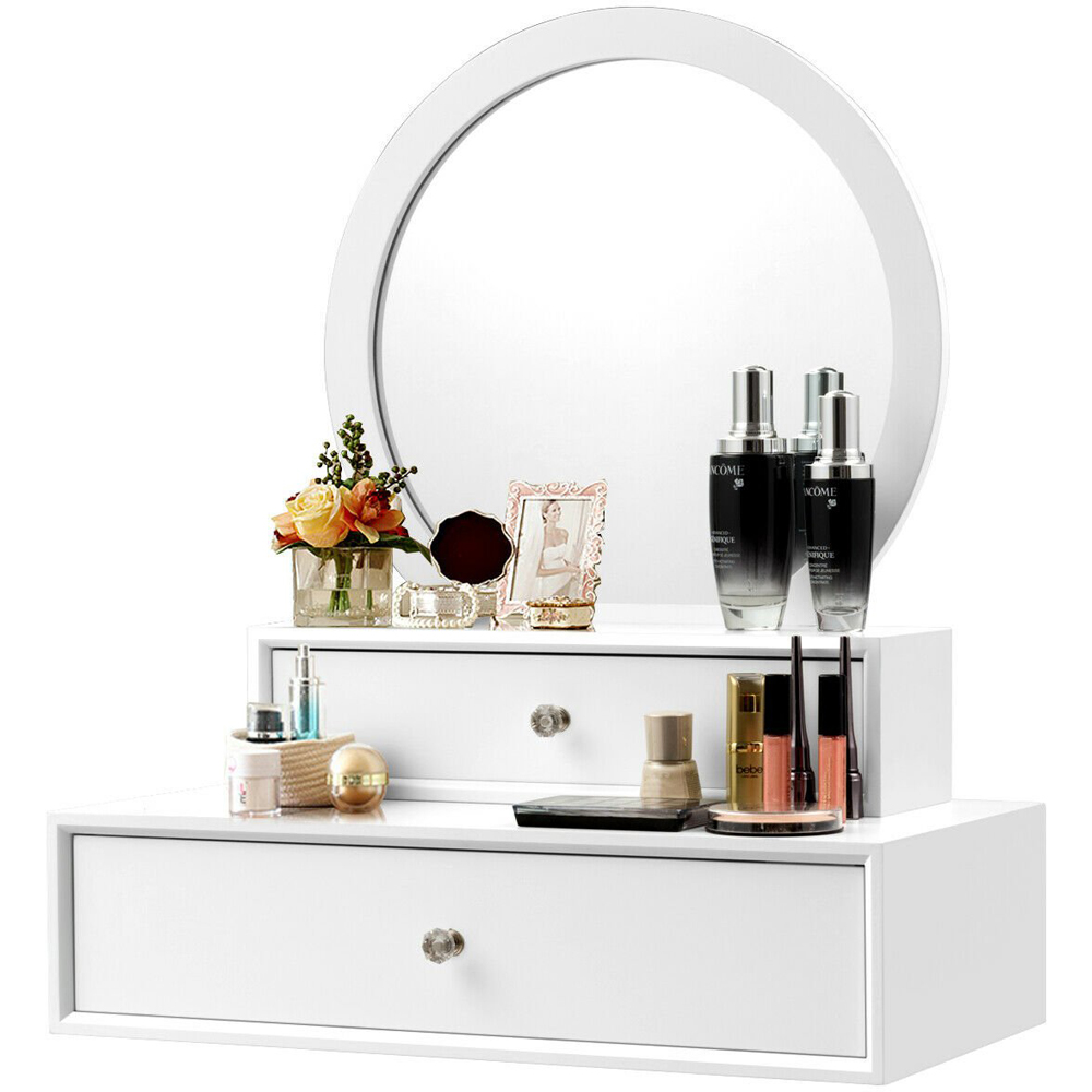 Costway 2 Drawer Wall Mounted Dressing Table with Mirror Image 4