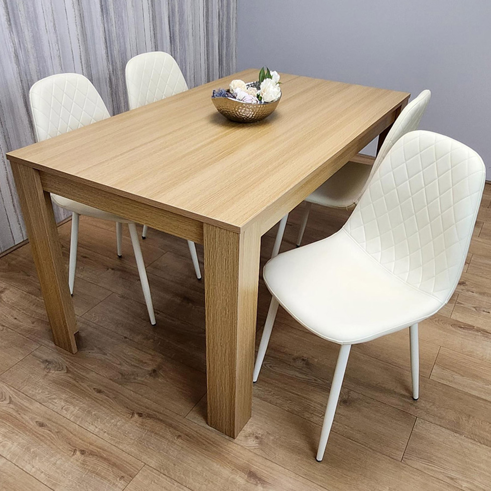 Portland 4 Seater Dining Set Oak Effect and Cream Image 1
