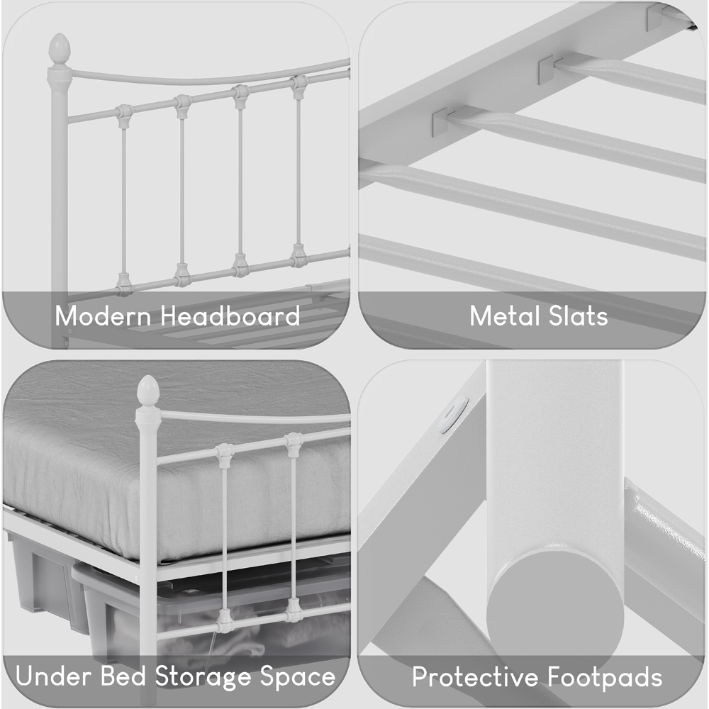 Vida Designs Paris Small Double White Metal Bed Frame Image 6