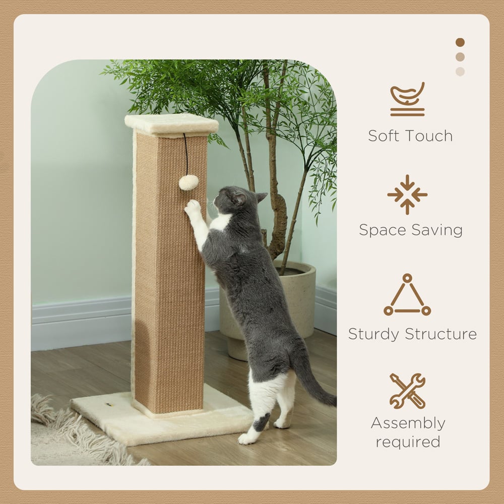 PawHut Beige Vertical Sisal Rope Ball Plush Cat Scratching Post 81cm Image 6