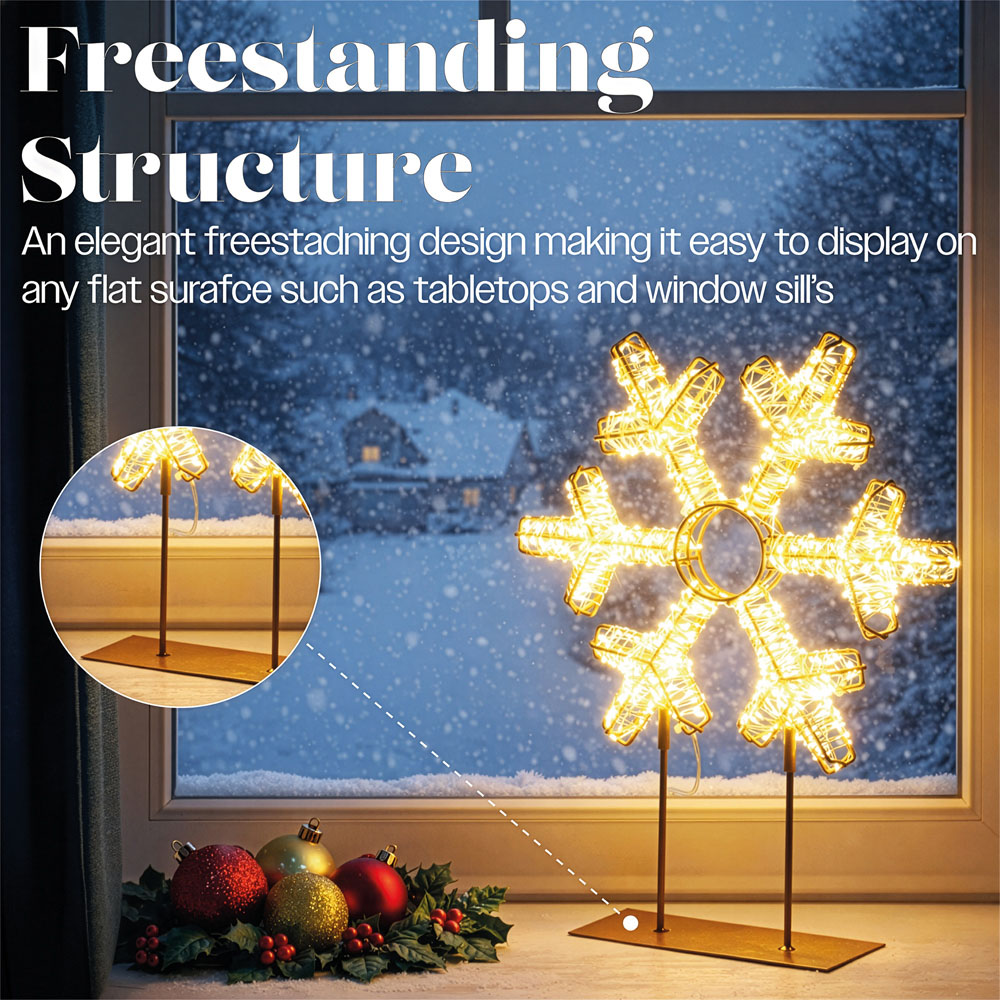 Xmas Haus 720 Warm White LED Champagne Gold Metal Snowflake Christmas Decoration 45cm Image 4