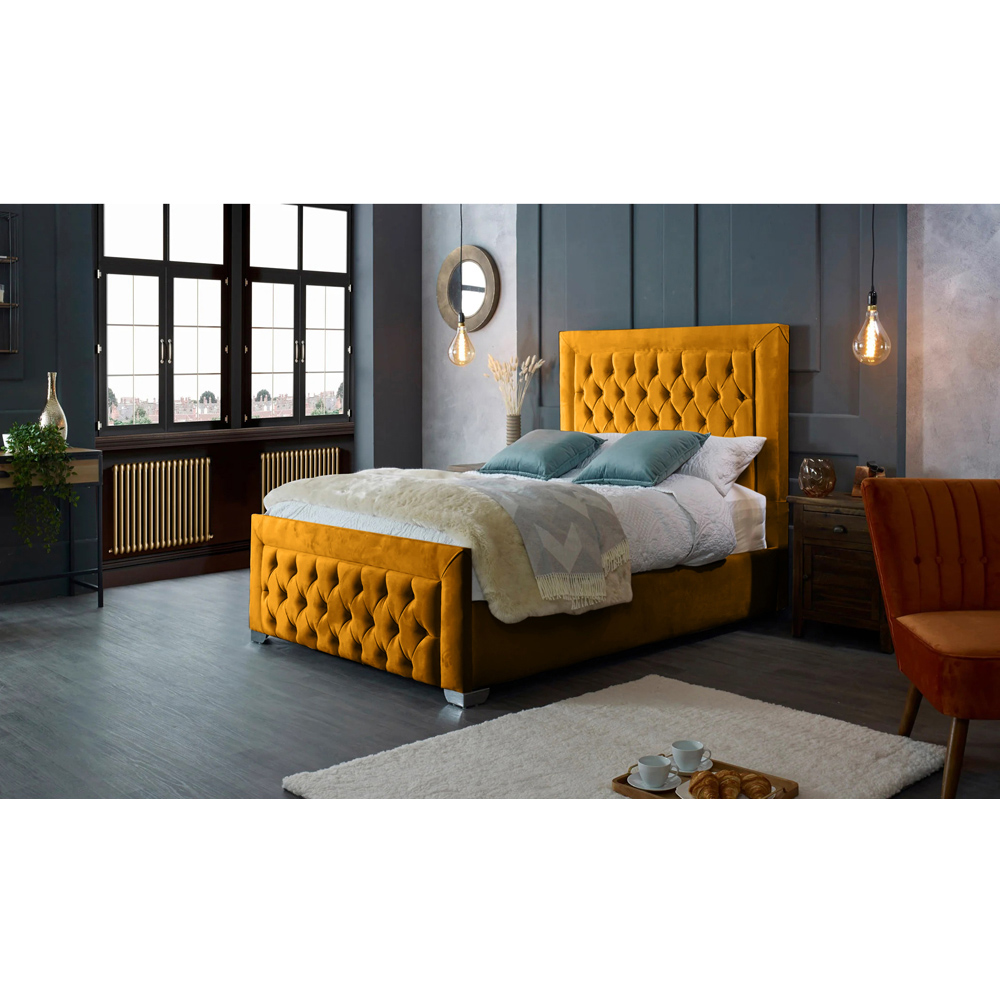 Eleganza Home Gelson Super King Size Mustard Plush Velvet Bed Frame with Chesterfield Headboard Image 4