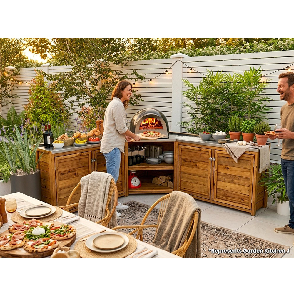 Dunster House 4 Door 2 Shelf Stainless Steel Countertop J-Configuration Garden Kitchen Unit Image 4