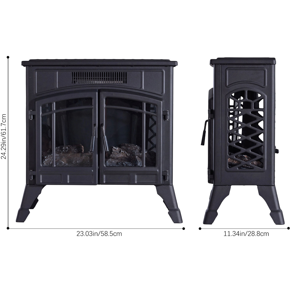 Living and Home 12 Flame Colour 3-Sided Dual-Door Black Electric Fireplace Heater 1800W 23 inch Image 8