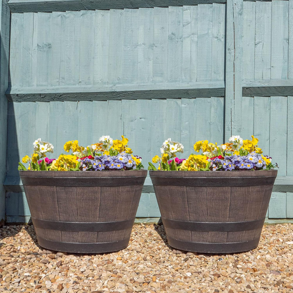 Garden Gear Large Wooden Barrel Effect Planter Image 2