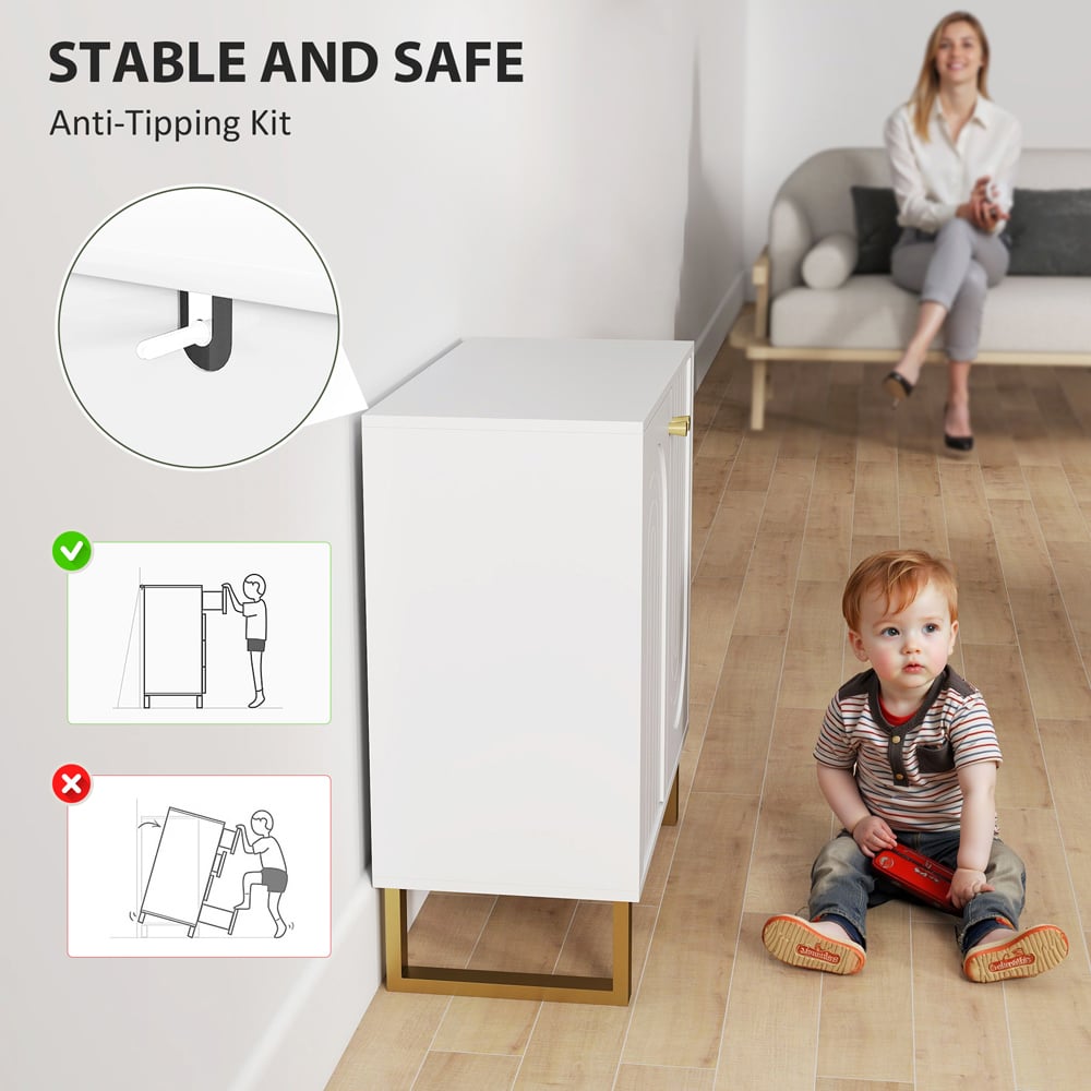 HOMCOM 2 Door White Sideboard Storage Cabinet with Adjustable Shelf Image 6