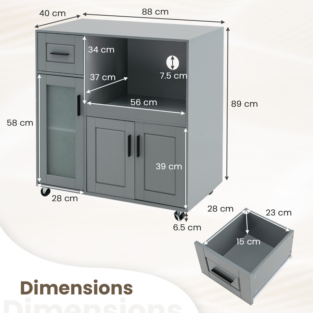 Costway 3 Door Single Drawer Single Shelf Grey Kitchen Island Trolley Image 9