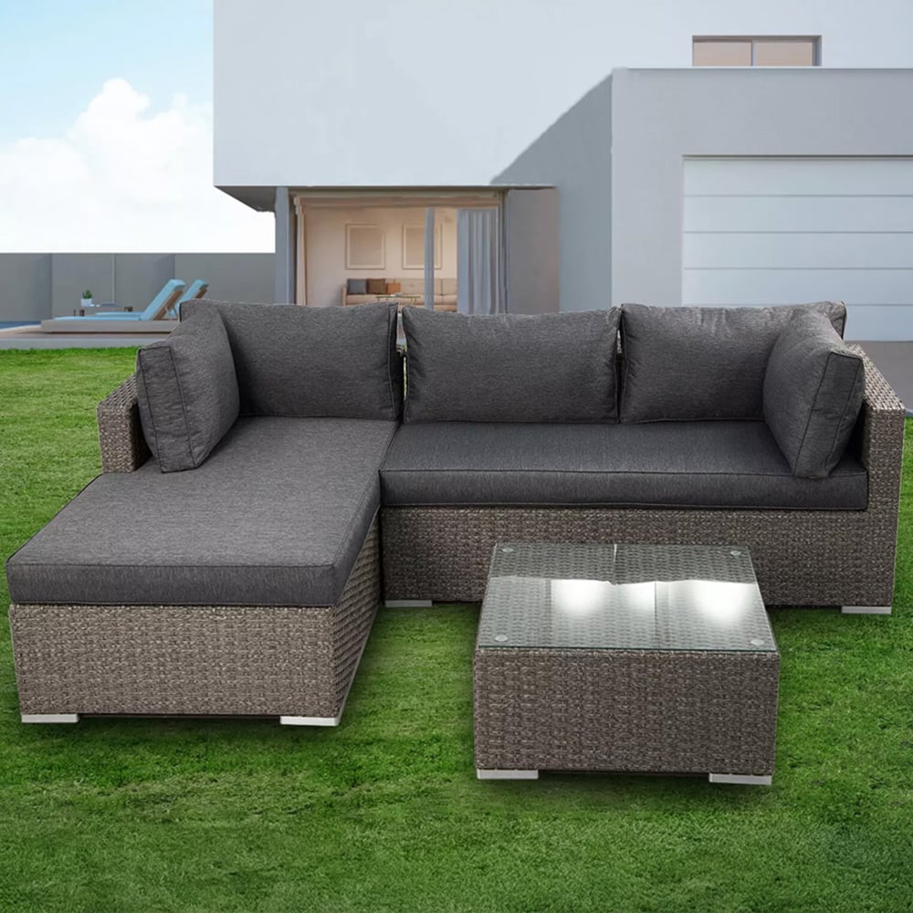 Furniture One 3 Seater Grey Rattan L Shape Corner Sofa Set Image 1