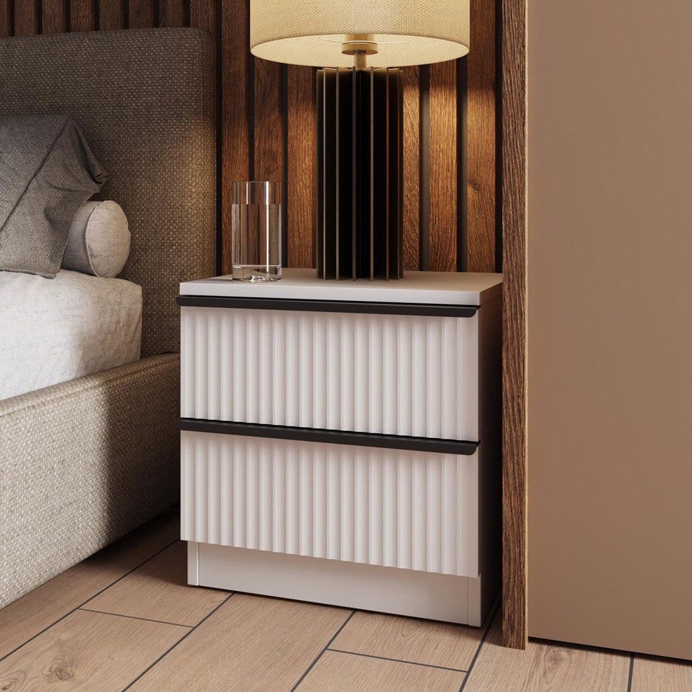 FWStyle Lania 2 Drawer White Scalloped Ripple Effect Bedside Chest Image 6