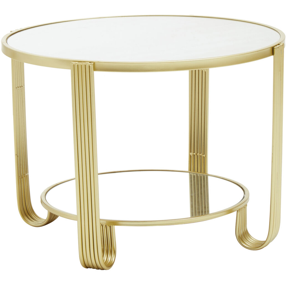 Premier Housewares Jolie Single Shelf Gold Frame Round Bedside Table with Mirrored Top Image 3