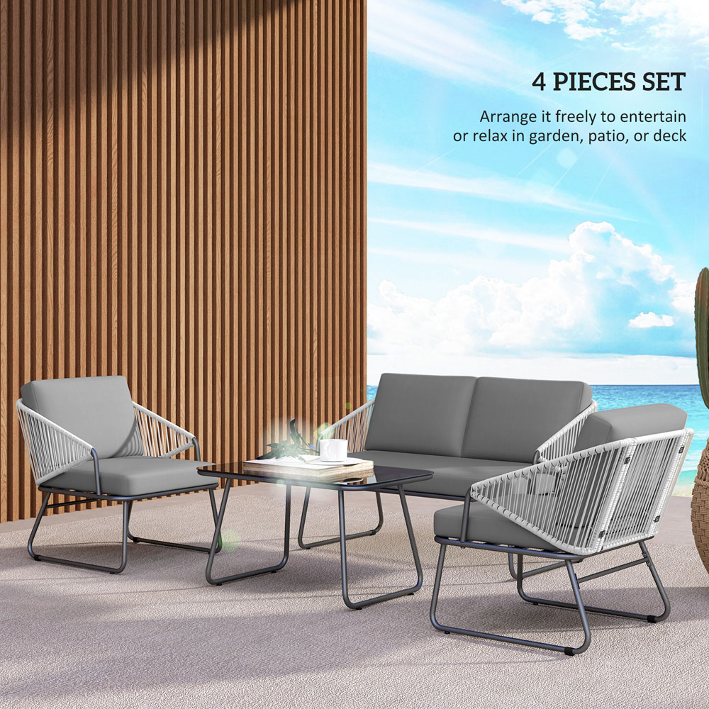 Outsunny 4 Seater Grey Cushion Rattan Garden Furniture Set Image 4