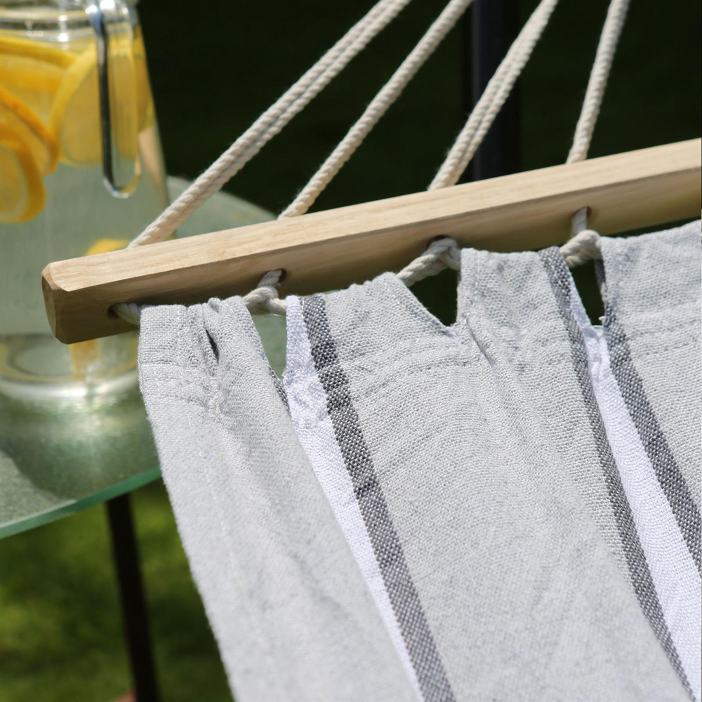 Harbour Housewares Grey and White Stripe Cotton Garden Hammock with Spreader Bars Image 4