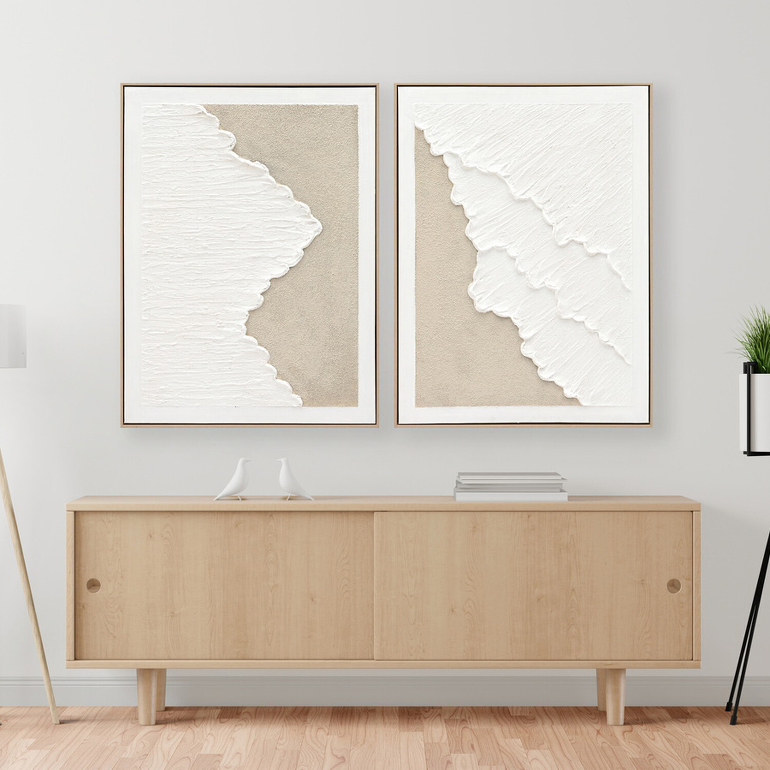 Calming Textured Hand Painted Wave Wall Art White Image 4