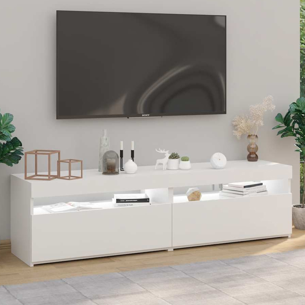 vidaXL Single Door Single Shelf High Gloss White LED TV Cabinet Set of 2 Image 1