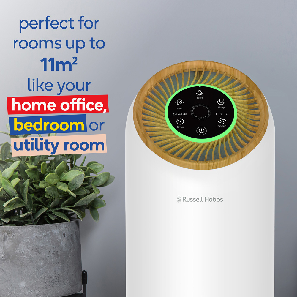 Russell Hobbs Wood and White Clean Air Compact 2 Air Purifier Image 6