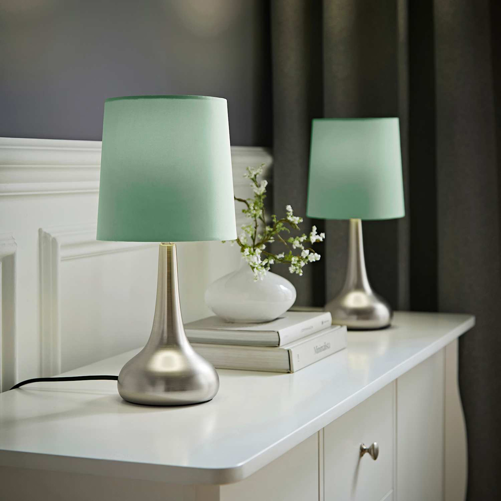 ValueLights Teardrop Sage Shade Brushed Chrome Touch Table Lamp with Bulb 2 Pack Image 6