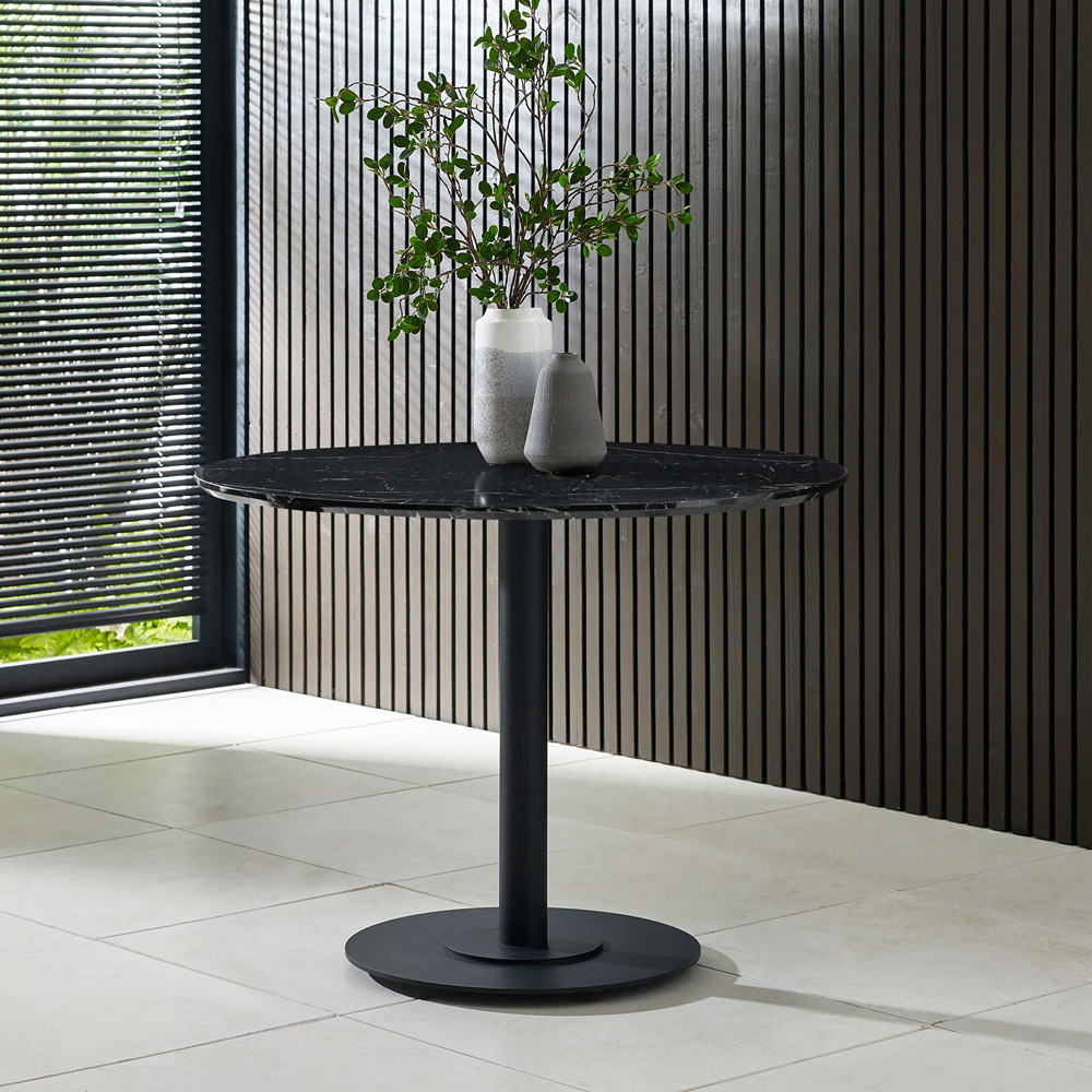Julian Bowen Luca 4 Seater Black Marble Effect Round Pedestal Dining Table Image 8