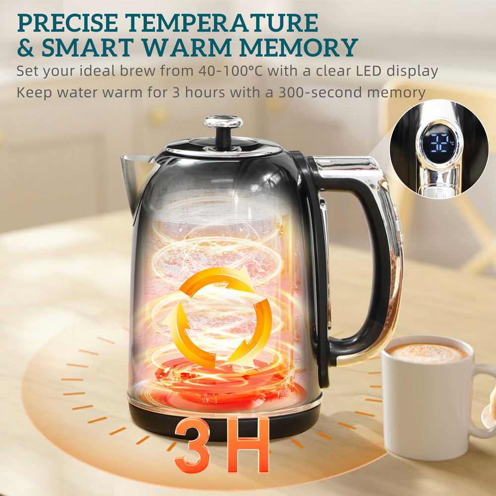 HOMCOM 800-286V70BK Black Retro Digital 1.7L Kettle and 2 Slice Toaster Set 3000W Image 5