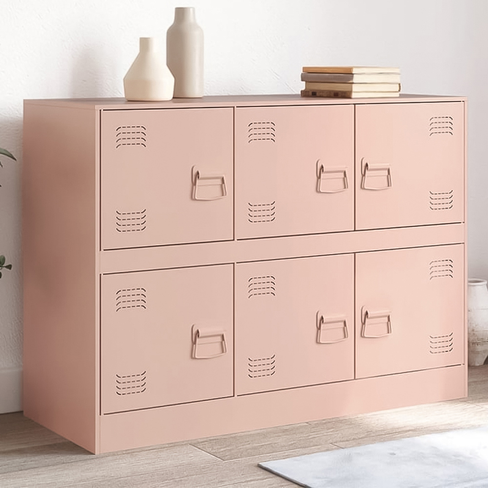 vidaXL 6 Door Pink Steel Sideboard Image 1