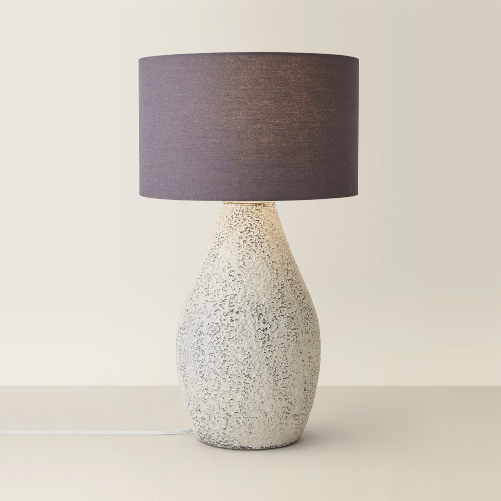 ValueLights Colin Grey Linen Drum Shade Hand Finished Ceramic LED Table Lamp Image 5
