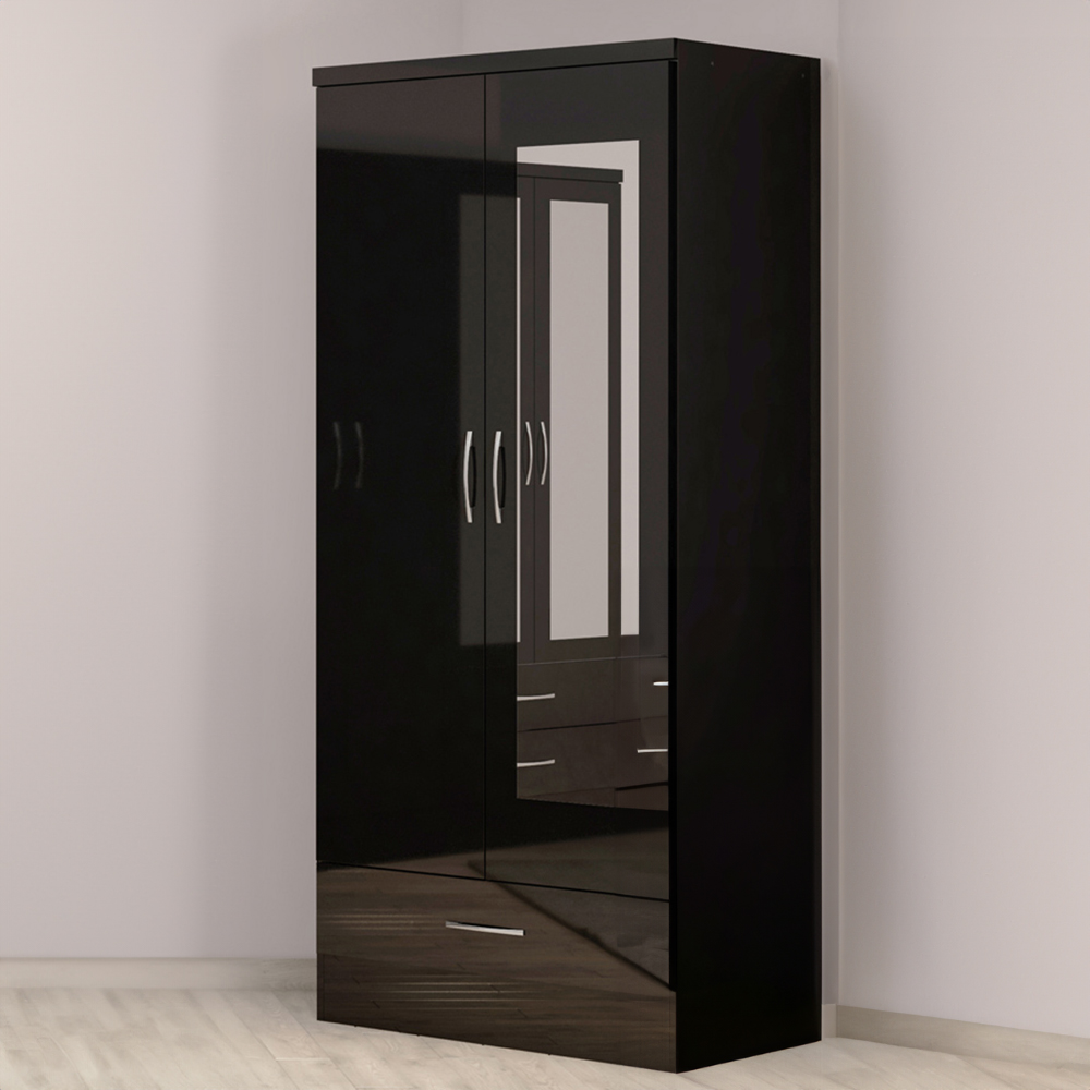 Seconique Nevada 2 Door Black Gloss Mirrored Wardrobe Image 1