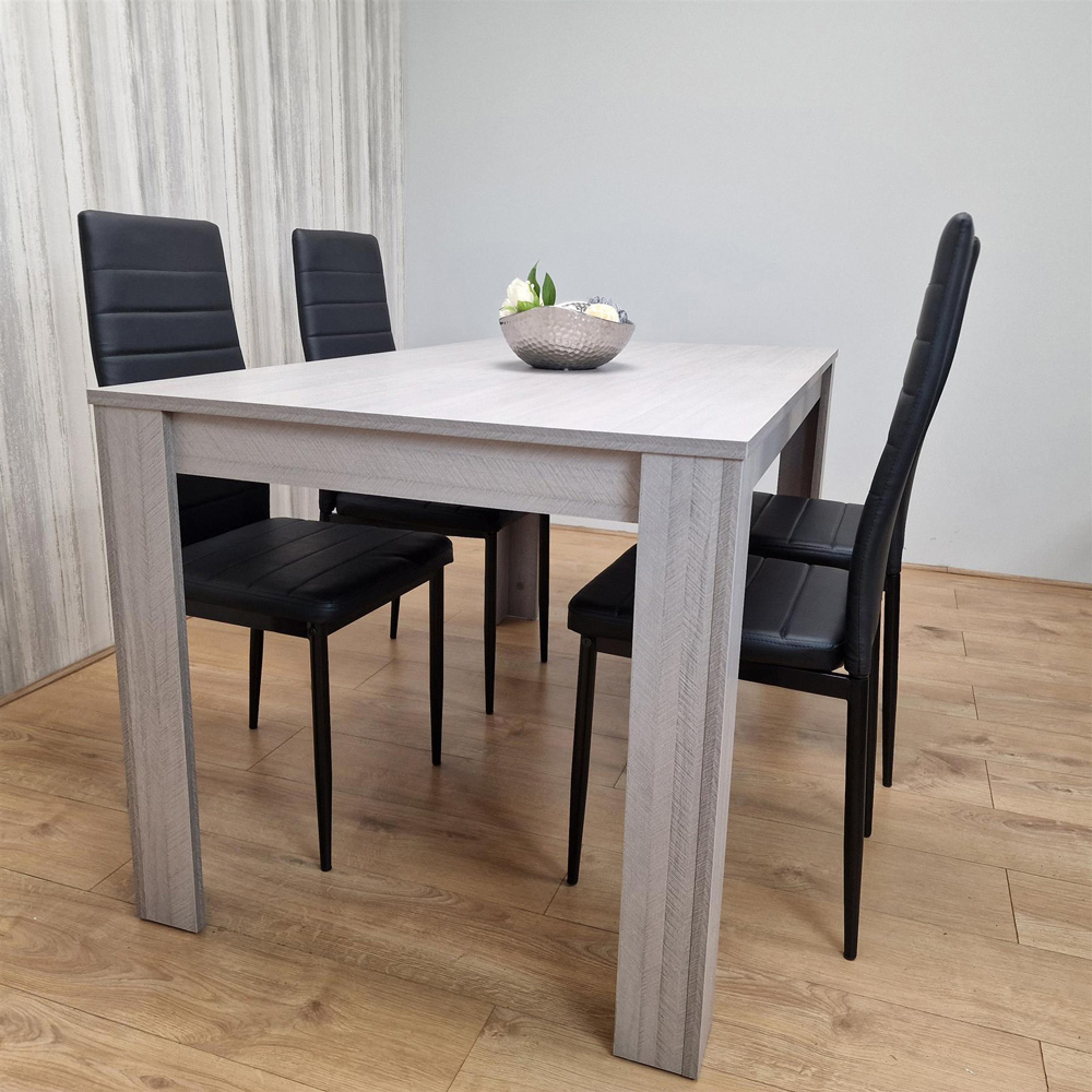 Portland 4 Seater Square Leather Dining Table Set Arrow Grey and Black Image 6