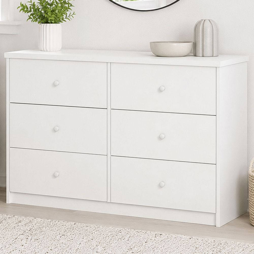Core Products Erin 6 Drawer White Finish Double Wide Chest of Drawers Image 1