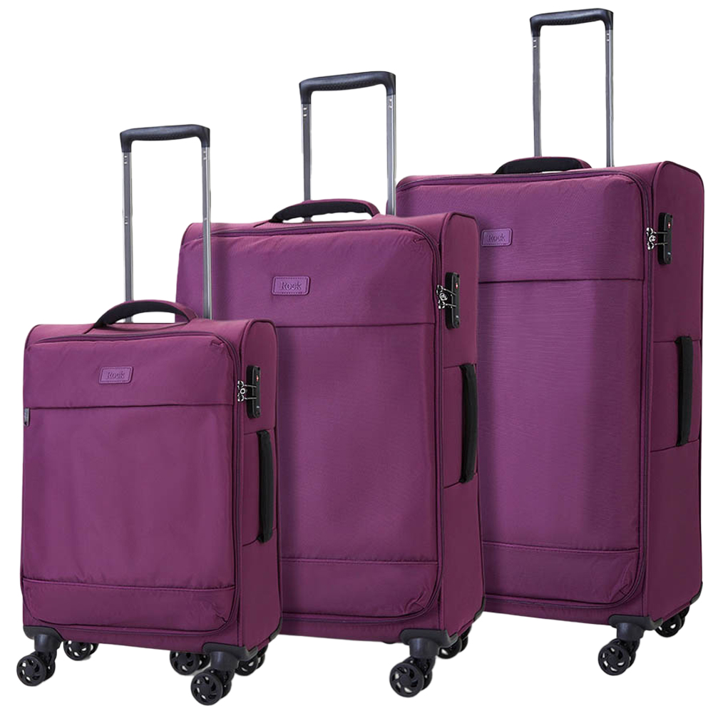 Rock Luggage Paris Set of 3 Purple Softshell Suitcases Image 1