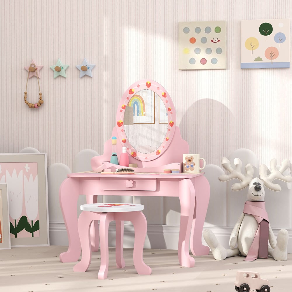 AIYAPLAY 2 Piece Pink Kids Dressing Table and Stool Set Image 7