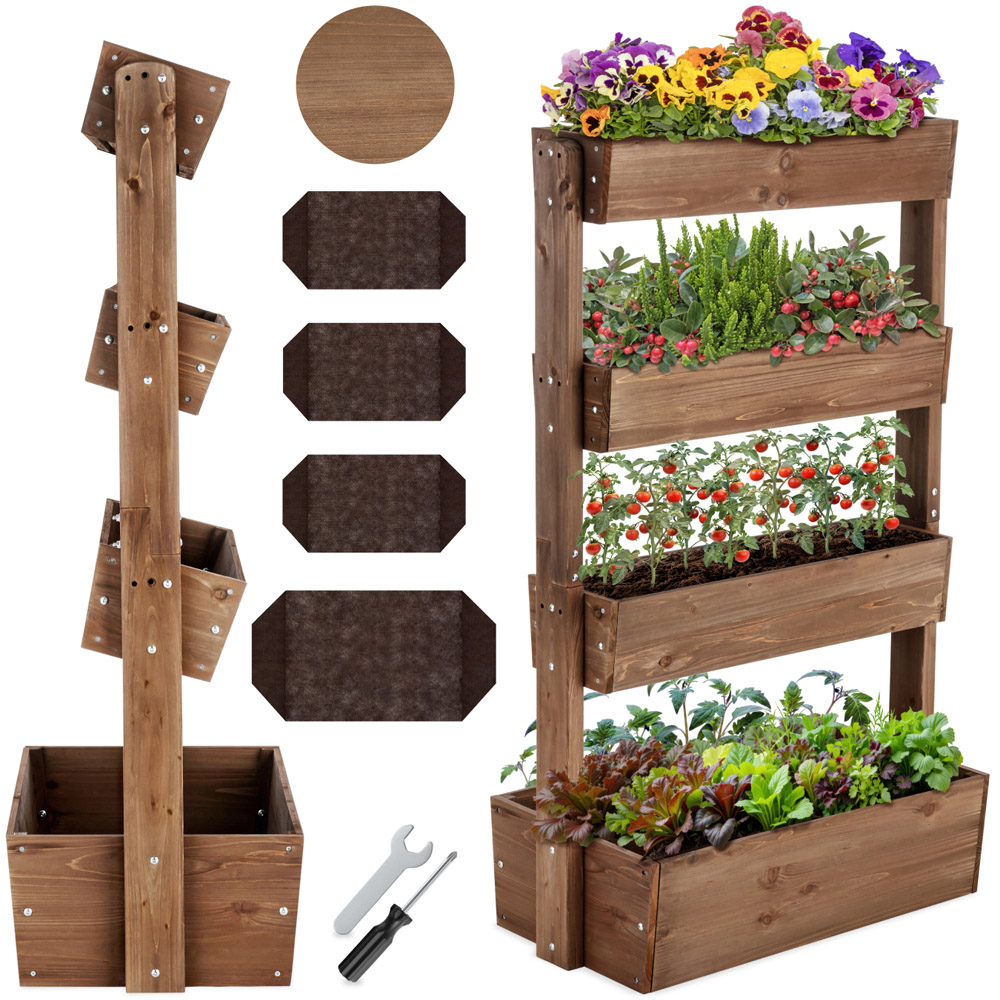 tectake Flora 5-Tier Brown Rustic Wooden Vertical Planter 85 x 45 x 140cm Image 2