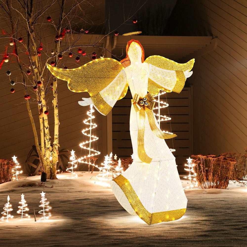 Costway 180 LED Halo Bow Lighted Angel Christmas Decoration 5.2ft Image 5