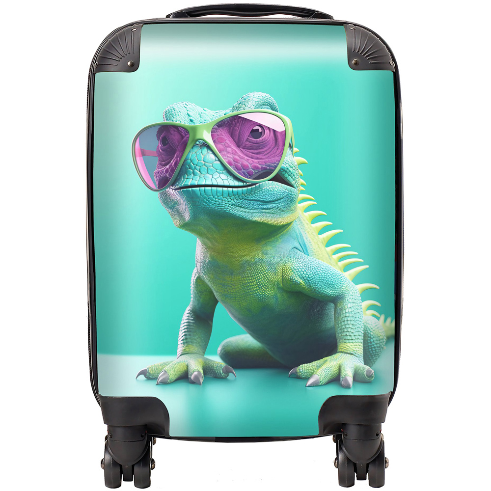 Warren Reed Designer Small Happy Splashart Iguana Wearing Glasses Suitcase Image 1