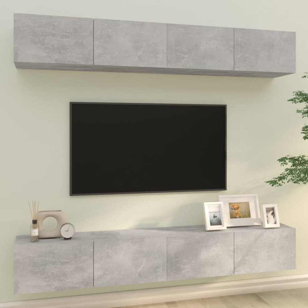 vidaXL 8 Door Concrete Grey Wall Mounted TV Cabinet Set of 4 Image 1