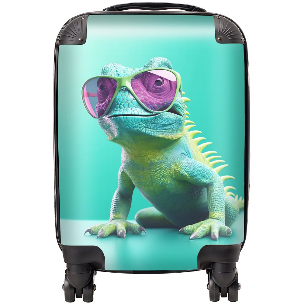 Warren Reed Designer Mini Cabin Happy Splashart Iguana Wearing Glasses Suitcase Image 1
