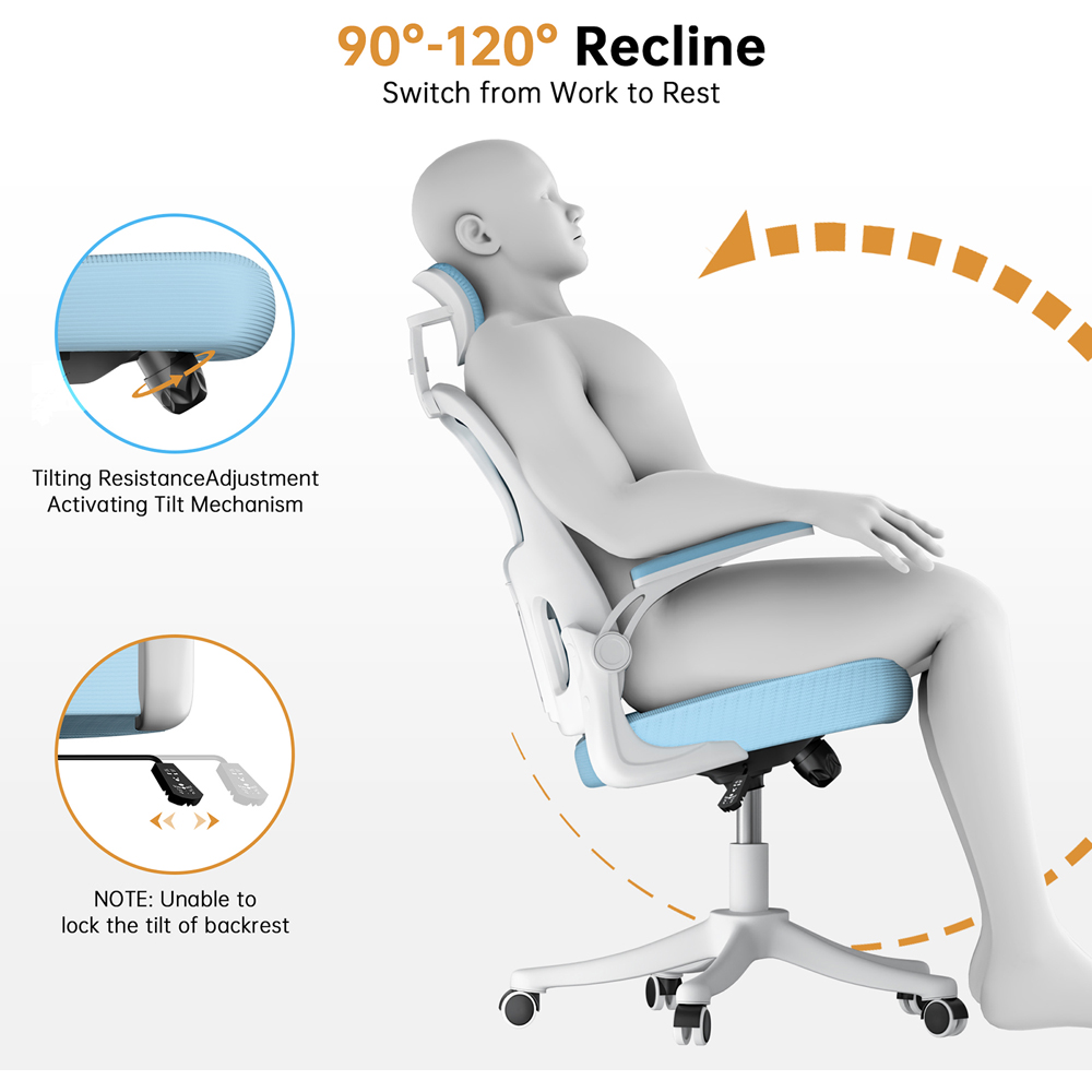 Rattrix Blue Mesh Height Adjustable Ergonomic Office Chair with Flip-Up Arms and Lumbar Support Image 4