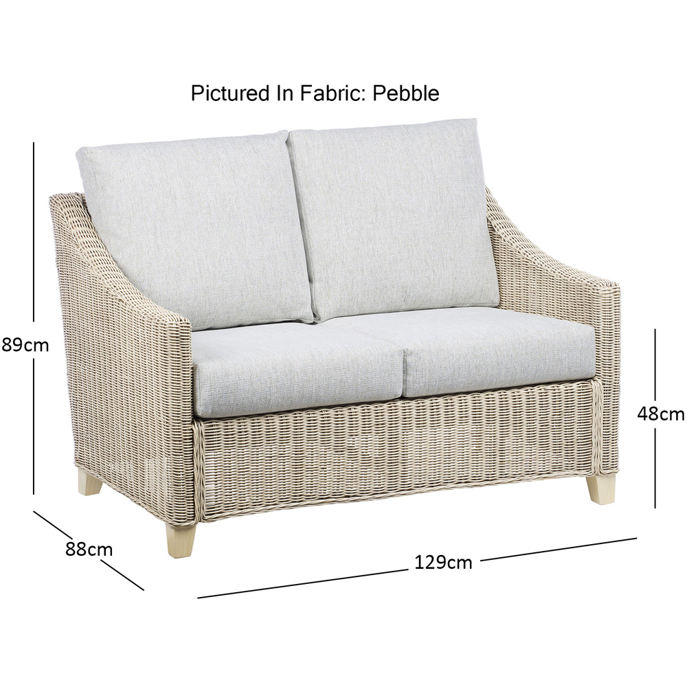 Desser Dijon 2 Seater Natural Rattan Cane Pebble Fabric Sofa Image 6