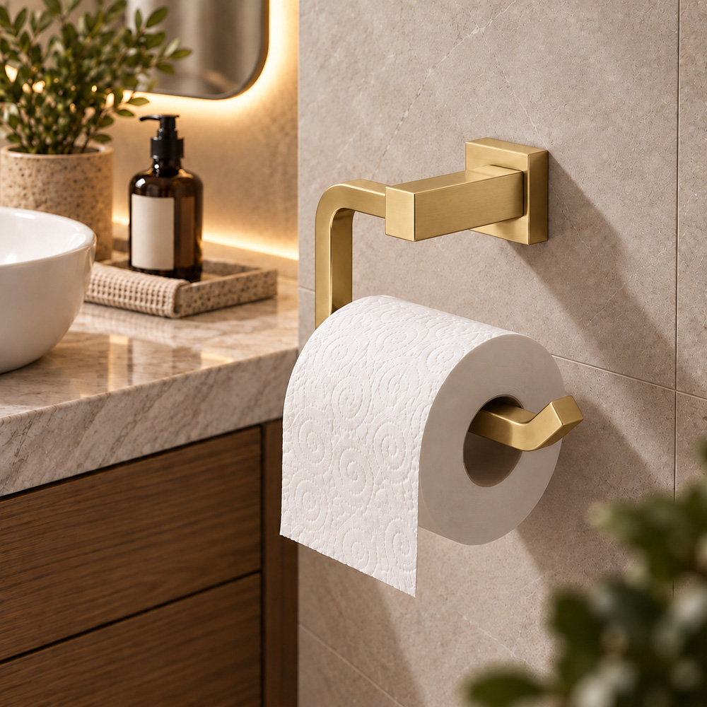 Go Bathrooms Froma Brushed Gold Wall-Mounted Toilet Roll Holder 157mm Image 3