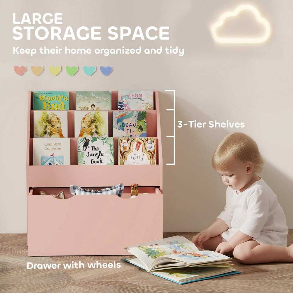 AIYAPLAY 3 Shelf Single Drawer Pink Kids Bookcase Image 8