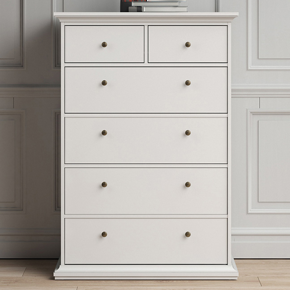 Florence Paris 6 Drawer White Chest of Drawers Image 1