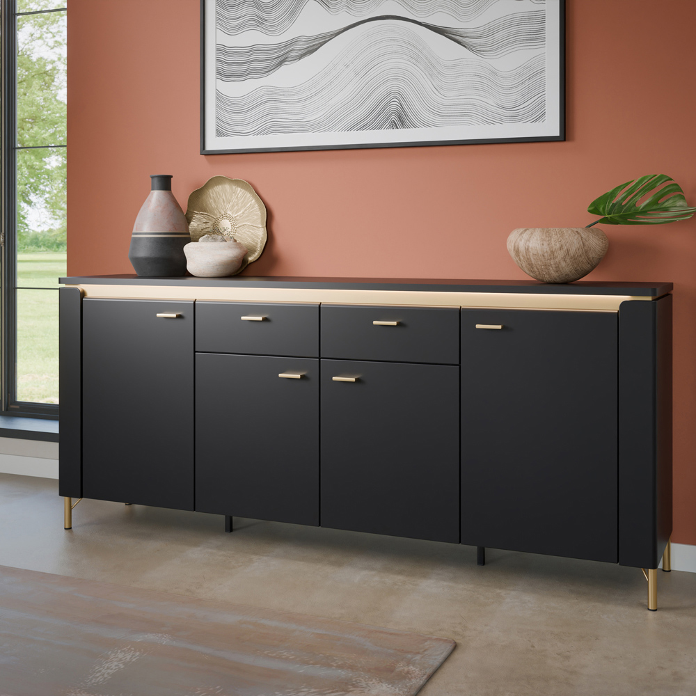 Furniture To Go Genoa 4 Door 2 Drawer Black Sideboard Image 6